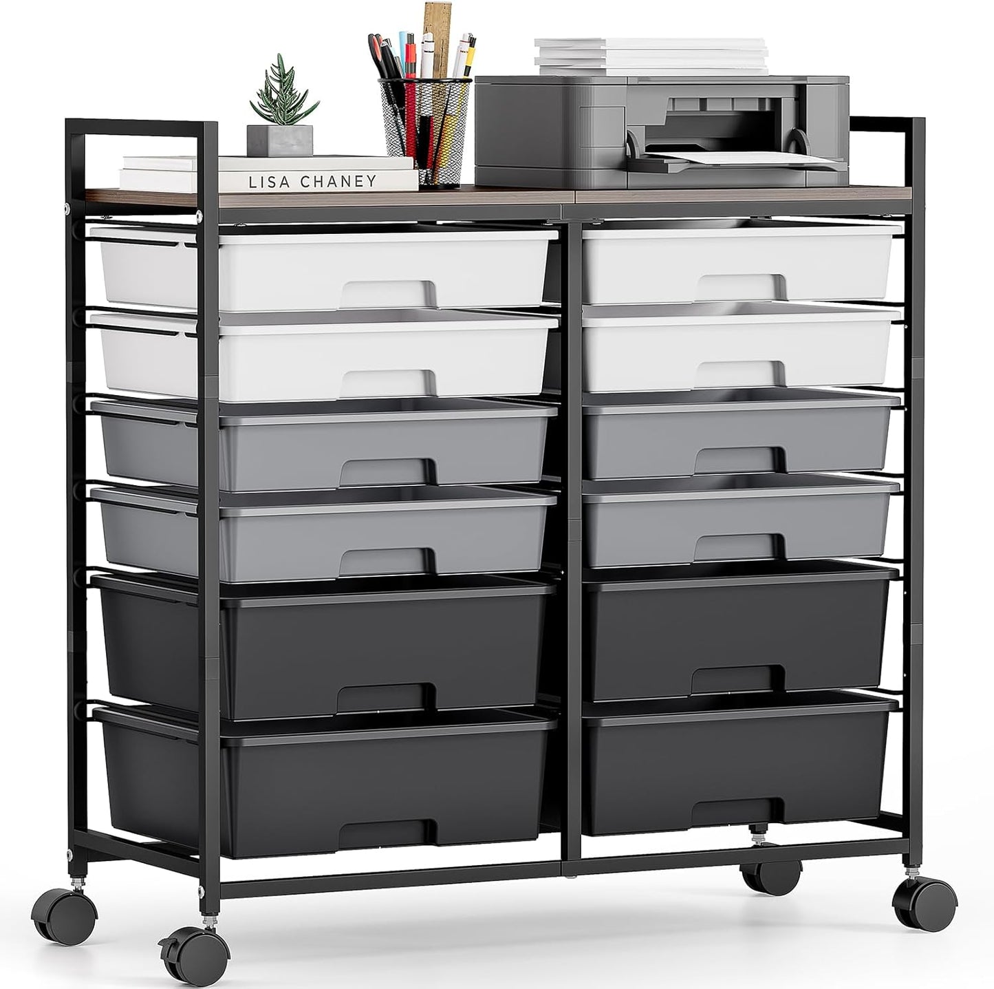 Rolling Storage Cart with 12 Drawers for Craft and Office Use