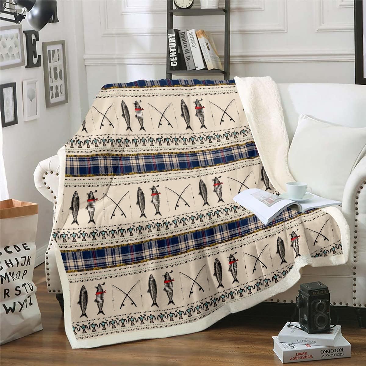 Fishing Rods Fuzzy Blanket for Cozy Decor