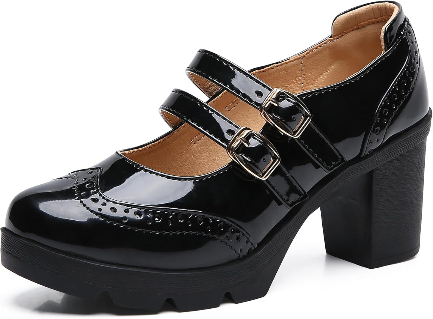 DADAWEN Women's Chunky Low Block Heels Mary Jane Pumps for Comfort