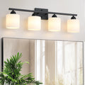 Milk Glass Vanity Lights for Bathroom 4-Light Matte Black - Soft