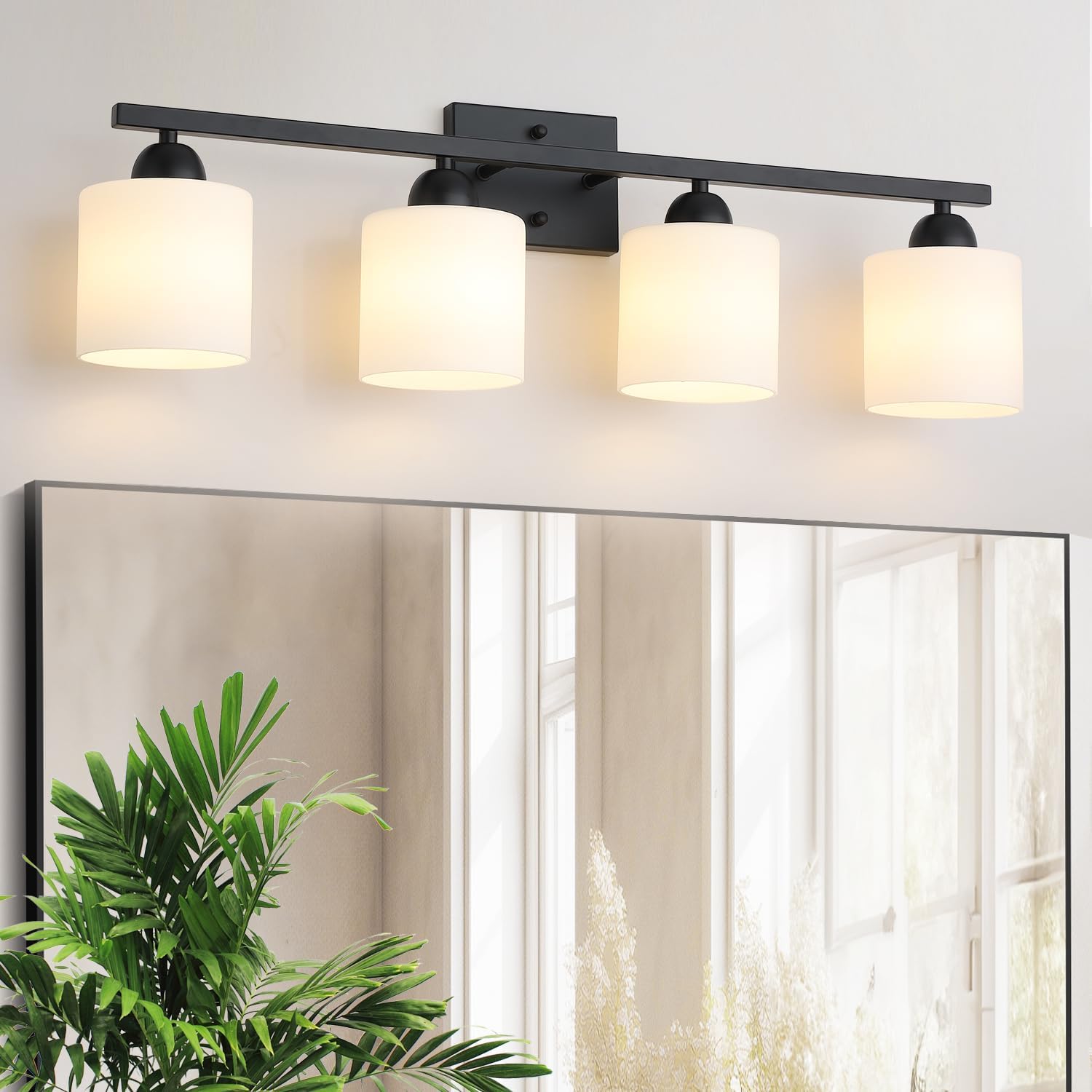 Milk Glass Vanity Lights for Bathroom with Matte Black Finish