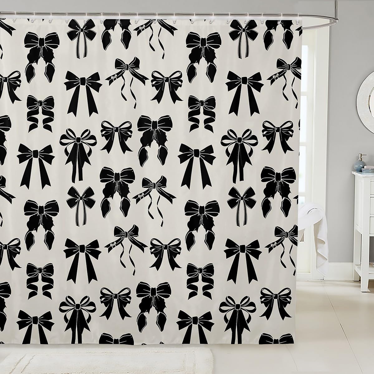 Adorable Black Bow Shower Curtain Set