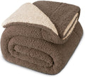 Reversible King Size Sherpa Fleece Blanket 90x104 in - Brown/Khaki