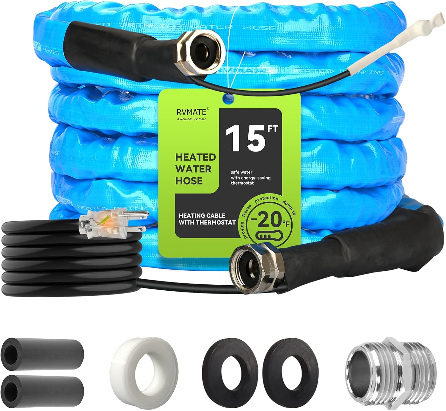RVMATE Heated Water Hose for RV -20F Antifreeze 15FT Durable