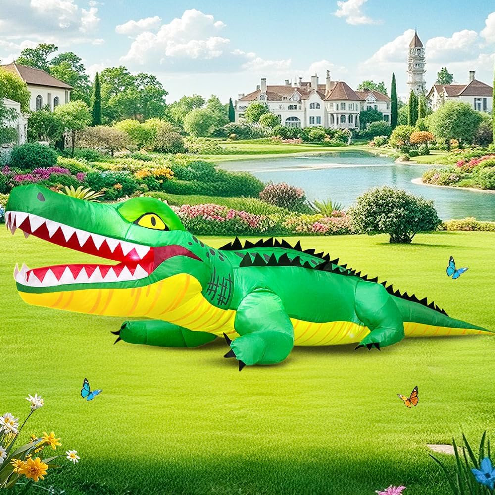 6 FT Inflatable Crocodile Decoration for Outdoor Holiday Fun
