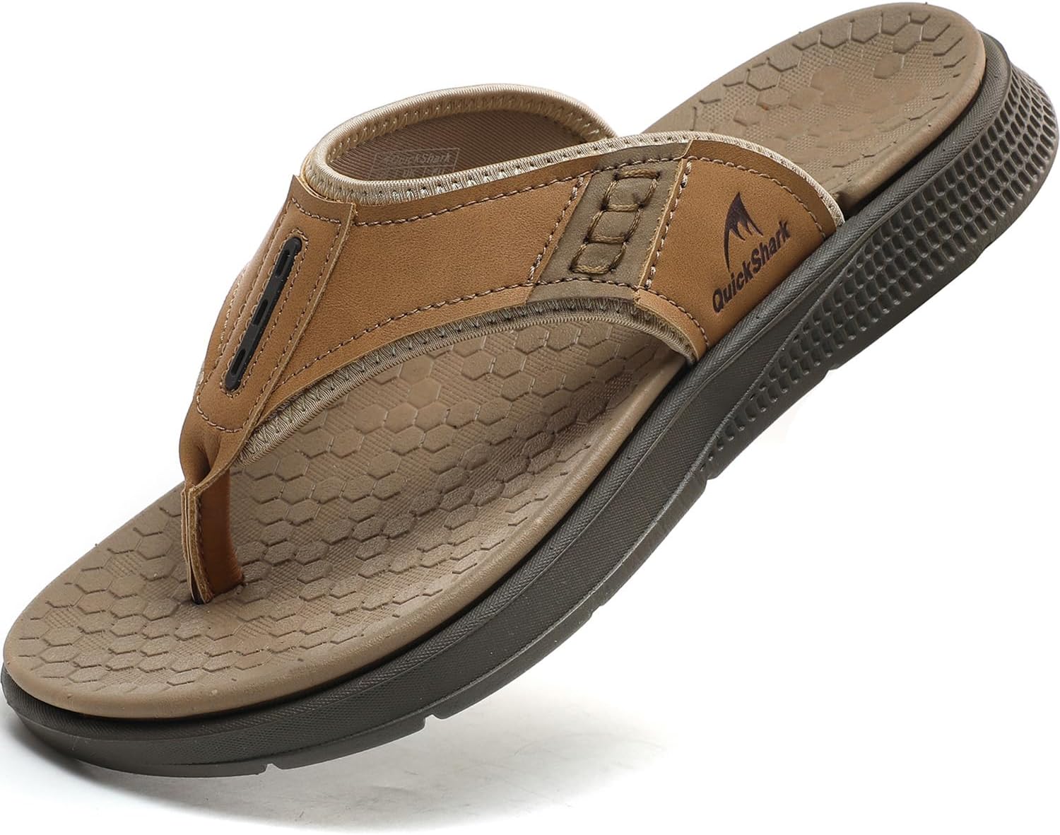 Quickshark Mens Flip Flops Leather Thong Sandals with Support