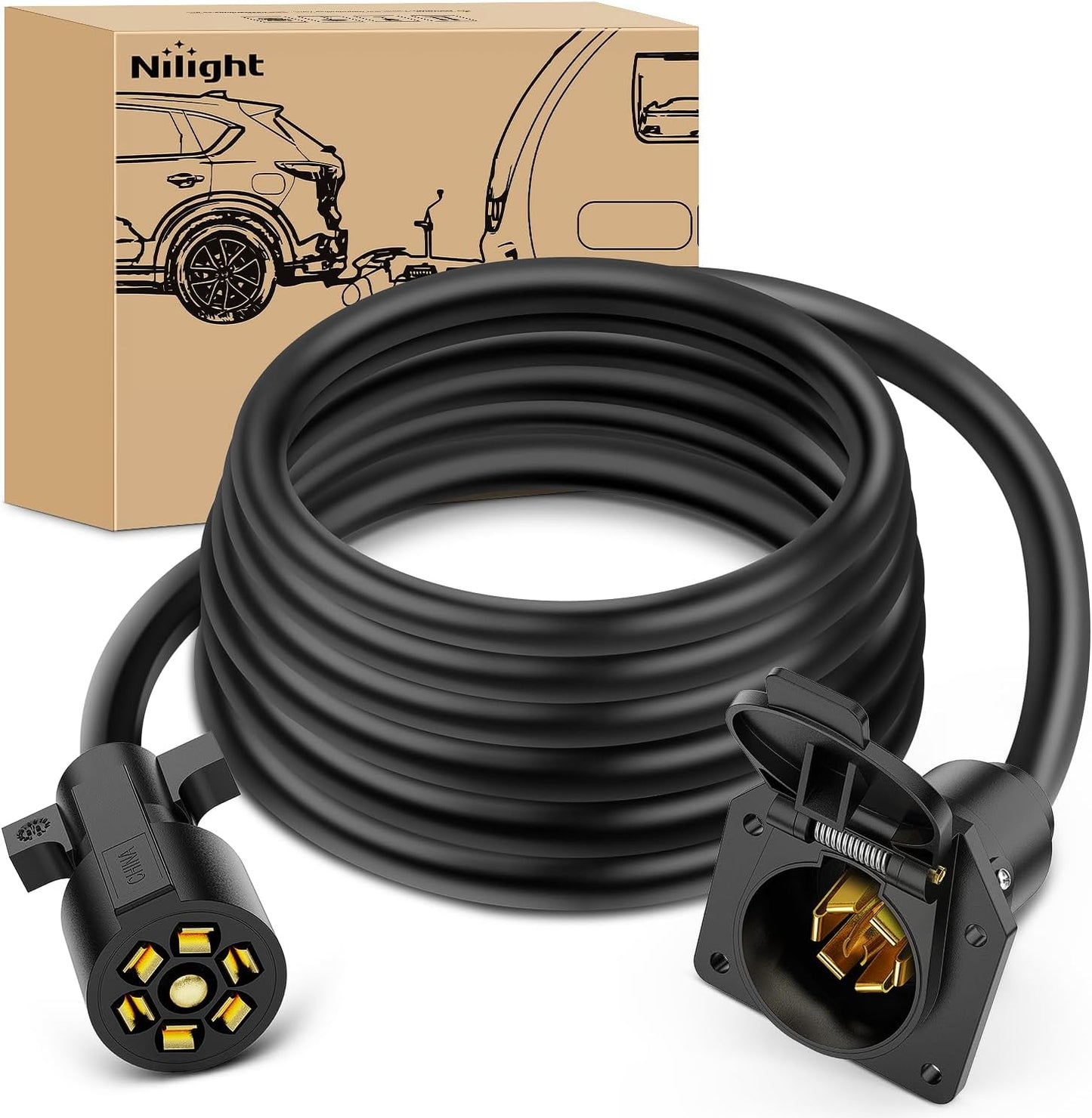 Nilight 7 Way Trailer Plug Extension Cord for Easy Connectivity