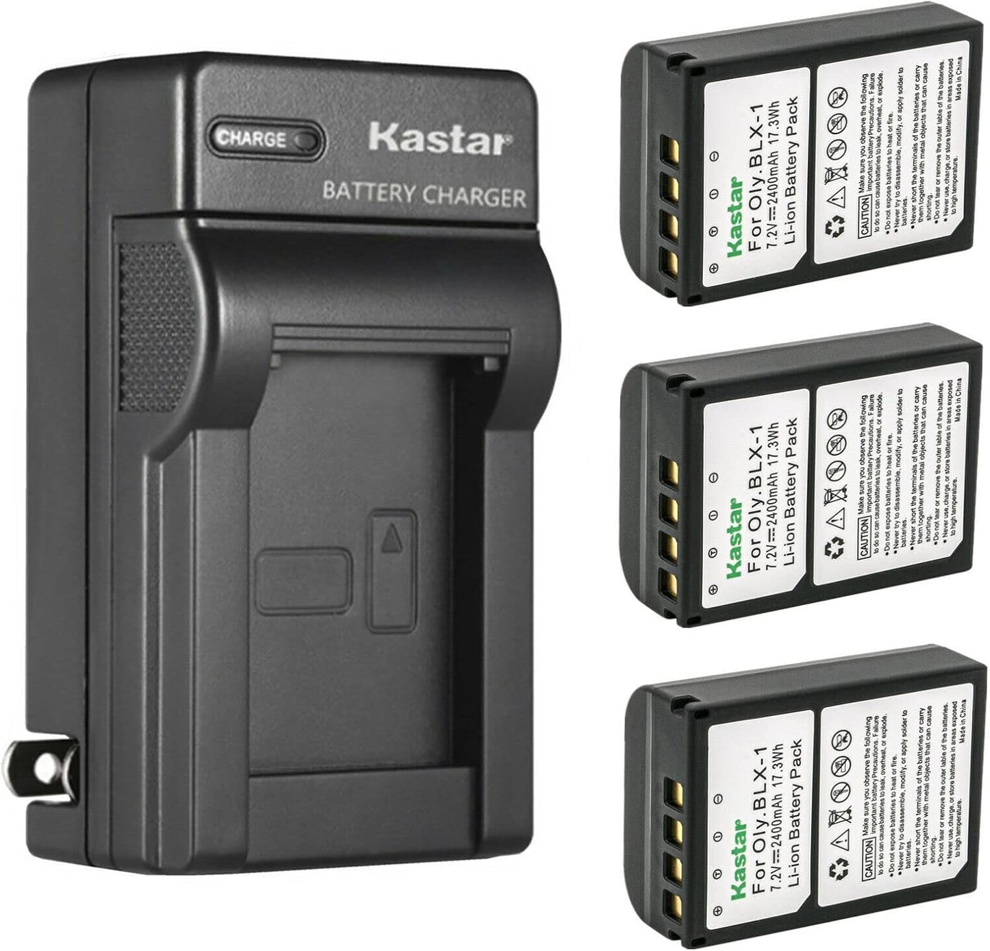 Kastar 3-Pack BLX1 Battery and Charger for Olympus OM-1 Camera