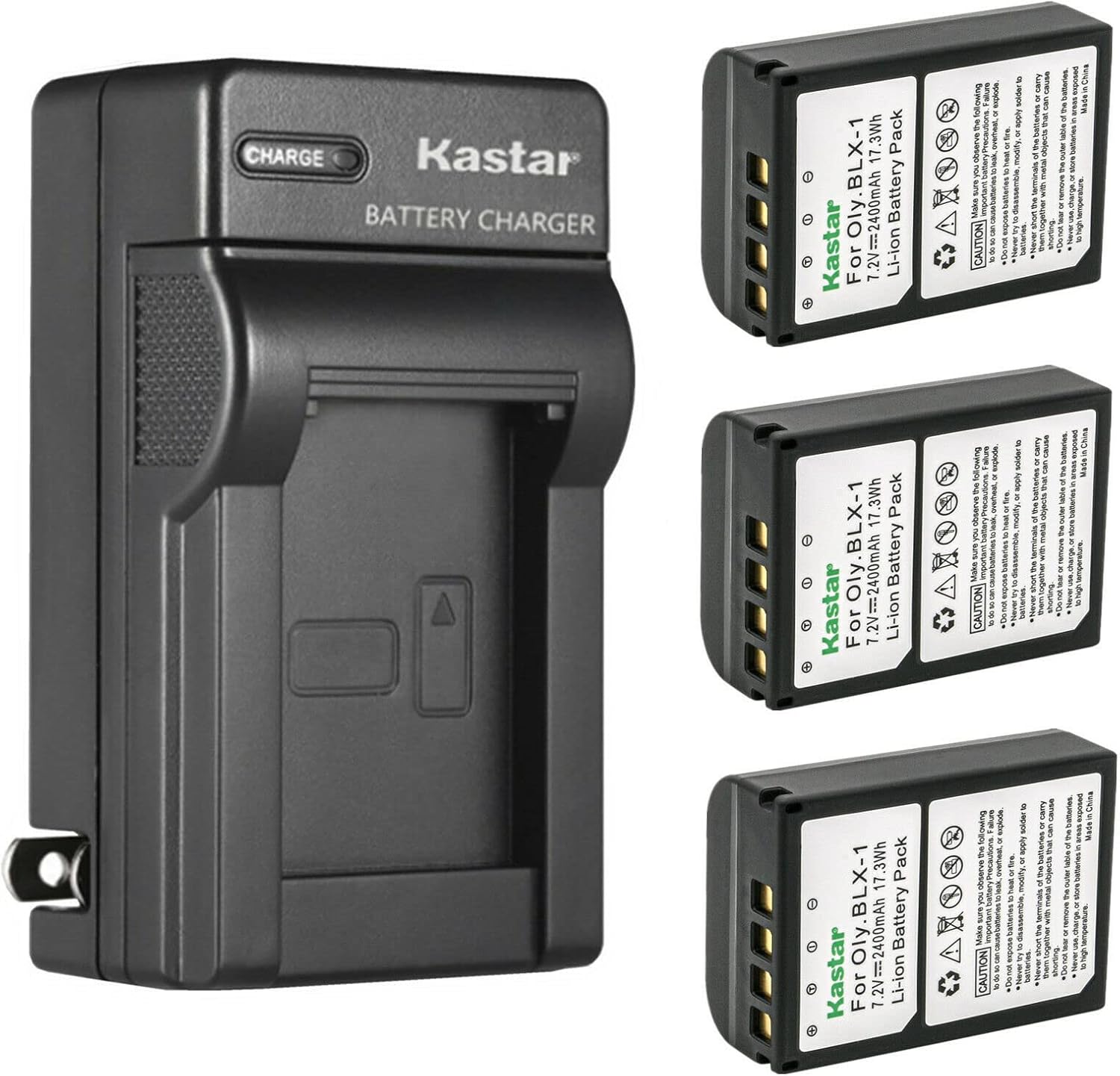 Kastar 3-Pack BLX1 Battery and Charger for Olympus OM-1 Camera