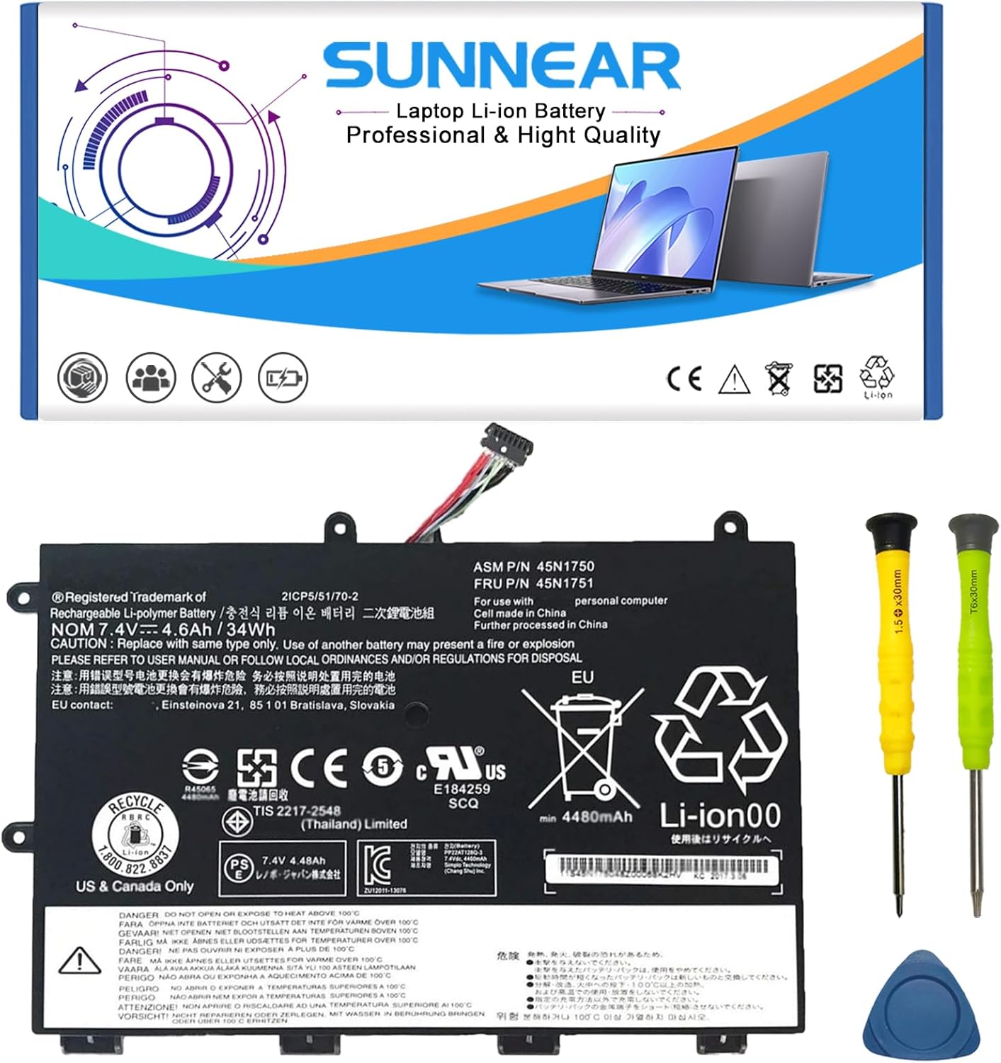 45N1750 Laptop Battery Replacement for Lenovo ThinkPad Yoga Series