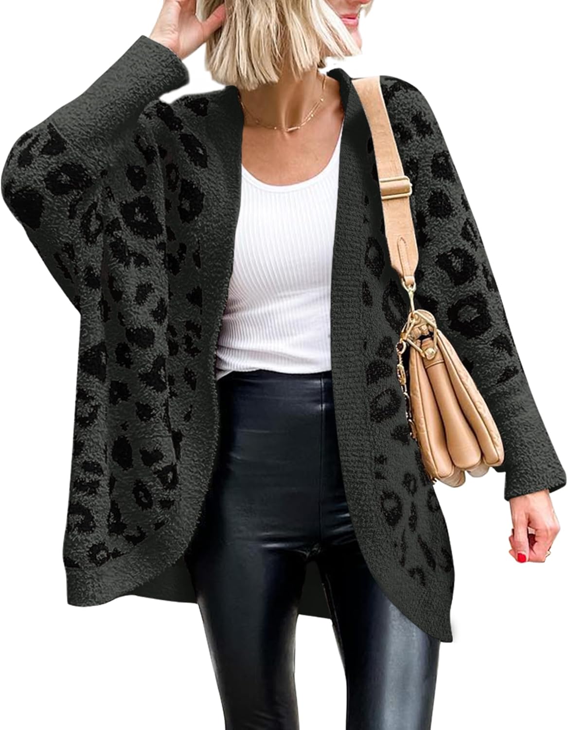 BTFBM Leopard Cardigan for Women: Cozy Open Front Sweater