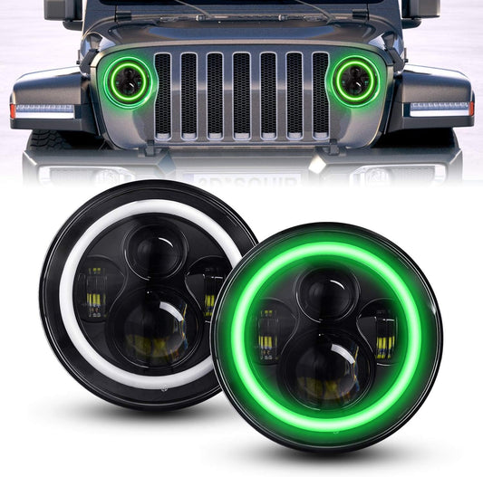 YEEGO DIRECT 7 Inch LED Headlights with Green Halo Amber Lights