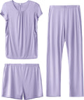 Womens Maternity Nursing Pajamas Set - 3 Piece Short Sleeve & Pants