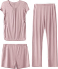 Womens Maternity Nursing Pajamas Set 3 Piece - Short Sleeve Nursing