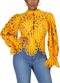 Doweha Womens Sexy Ruffle Lace Long Sleeve Top - Flattering Evening
