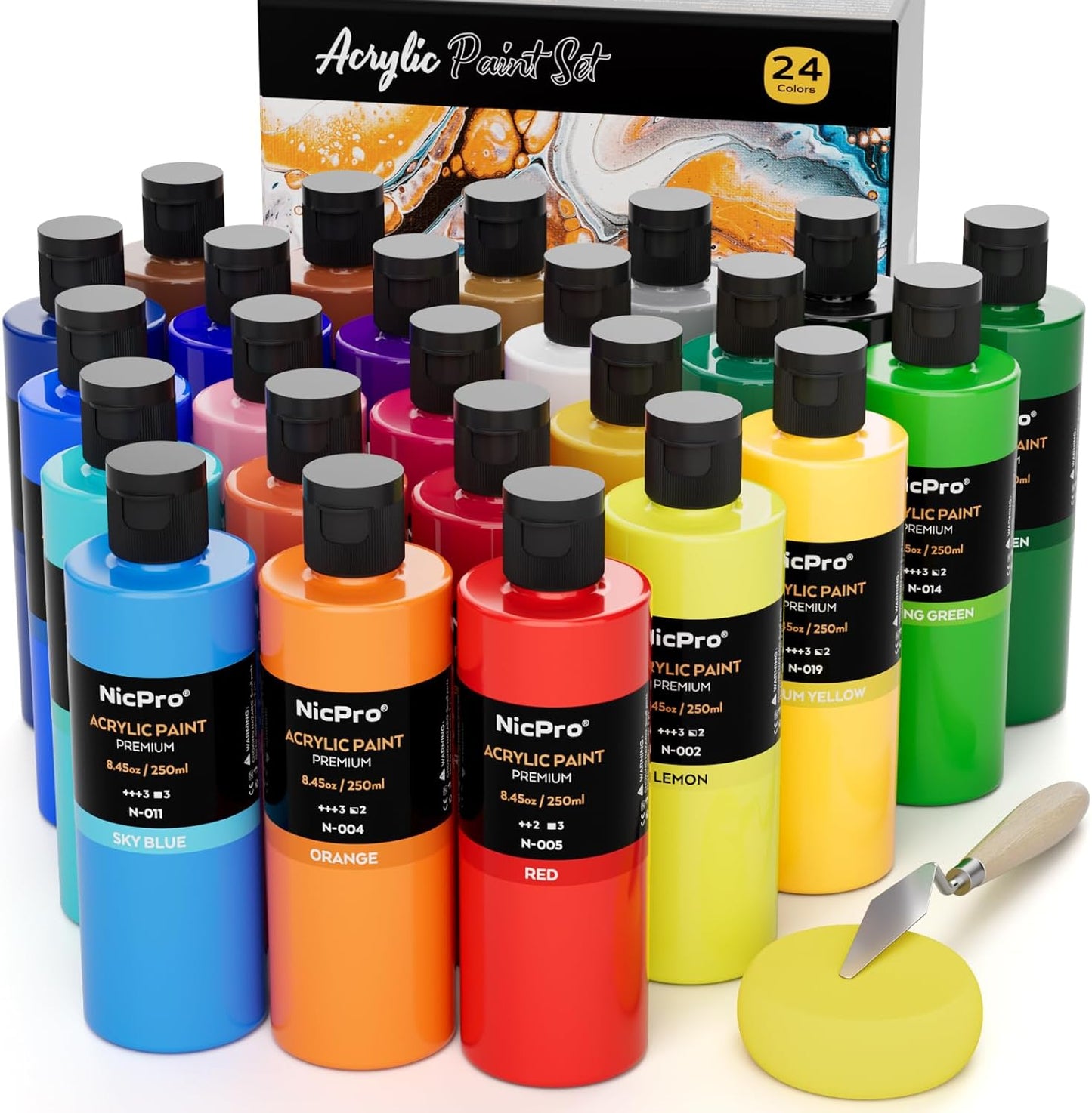 Nicpro 24 Colors Large Bulk Acrylic Paint Set for Artists