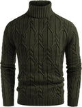 Men Turtleneck Sweater Cable Knit Mock Neck - Slim Fit Warm