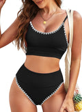 HerSeas Women High Waisted Color Block Bikini Set - Ribbed 2025