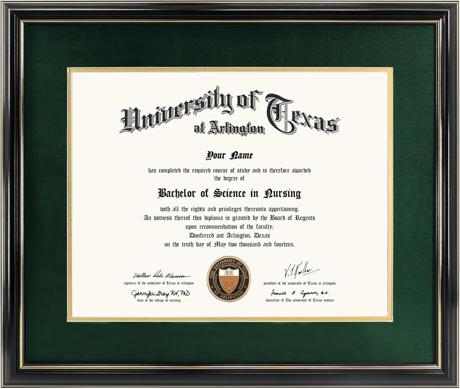 GraduationMall 11x14 Diploma Frame with Green over Gold Mat