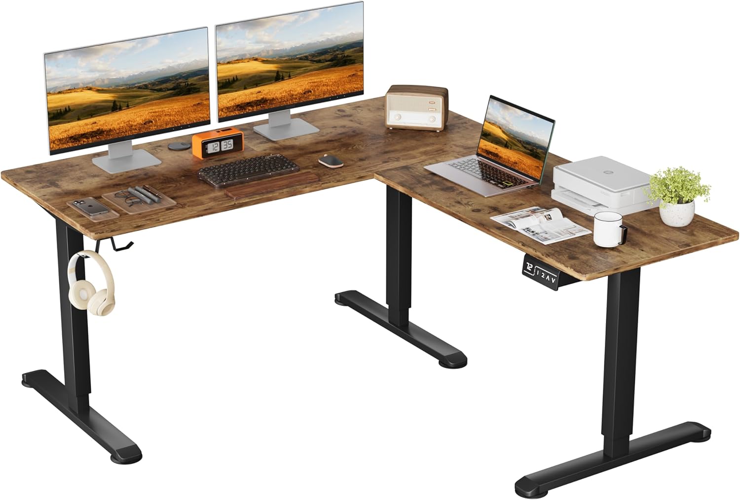 Shahoo L-Shaped Electric Standing Desk - Height Adjustable Corner Table
