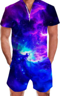 Male Hawaiian Romper Slim Fit Jumpsuit with Zipper - Summer Ready