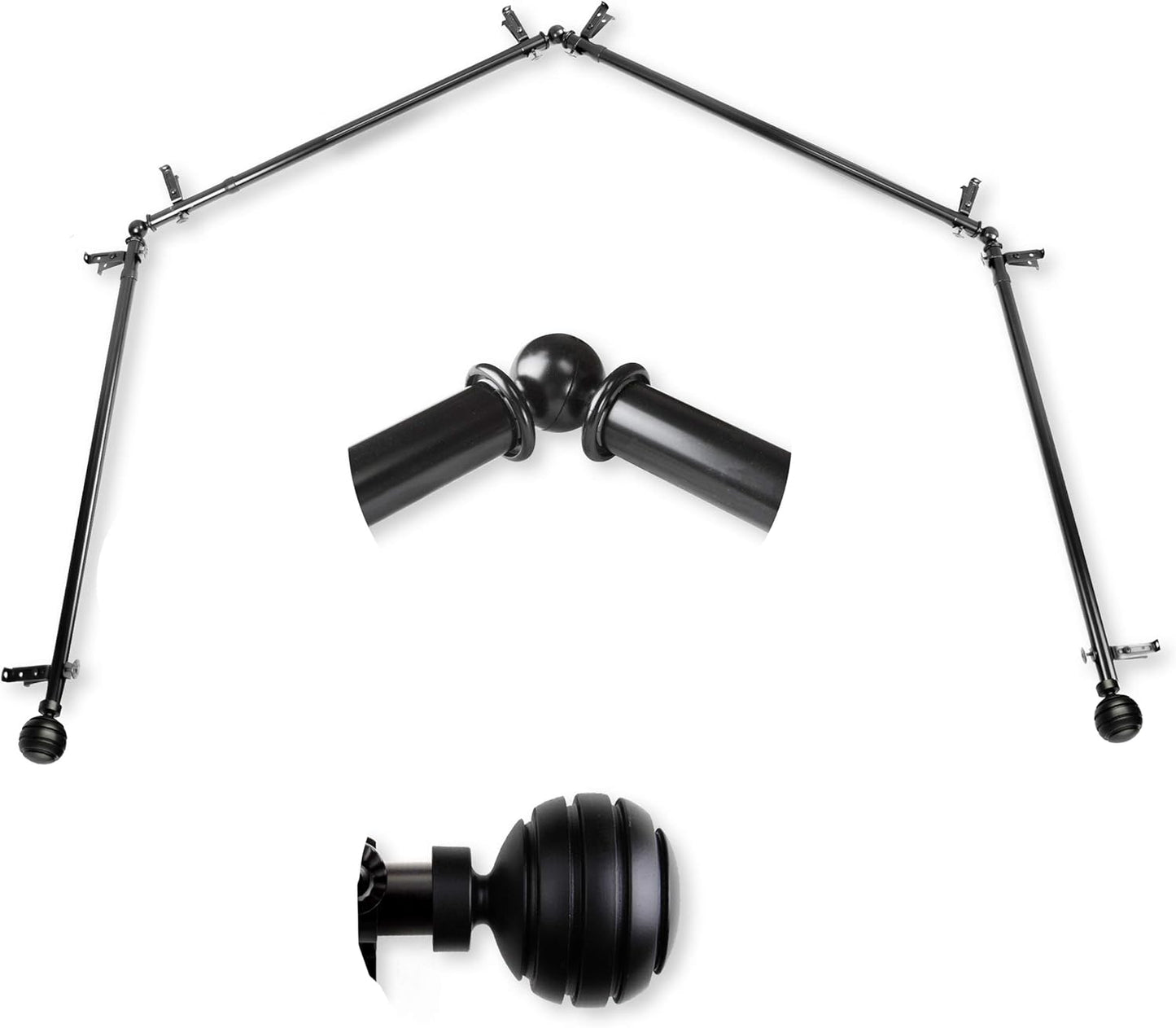 Bay Window Curtain Rod - Adjustable 28-48 - Black