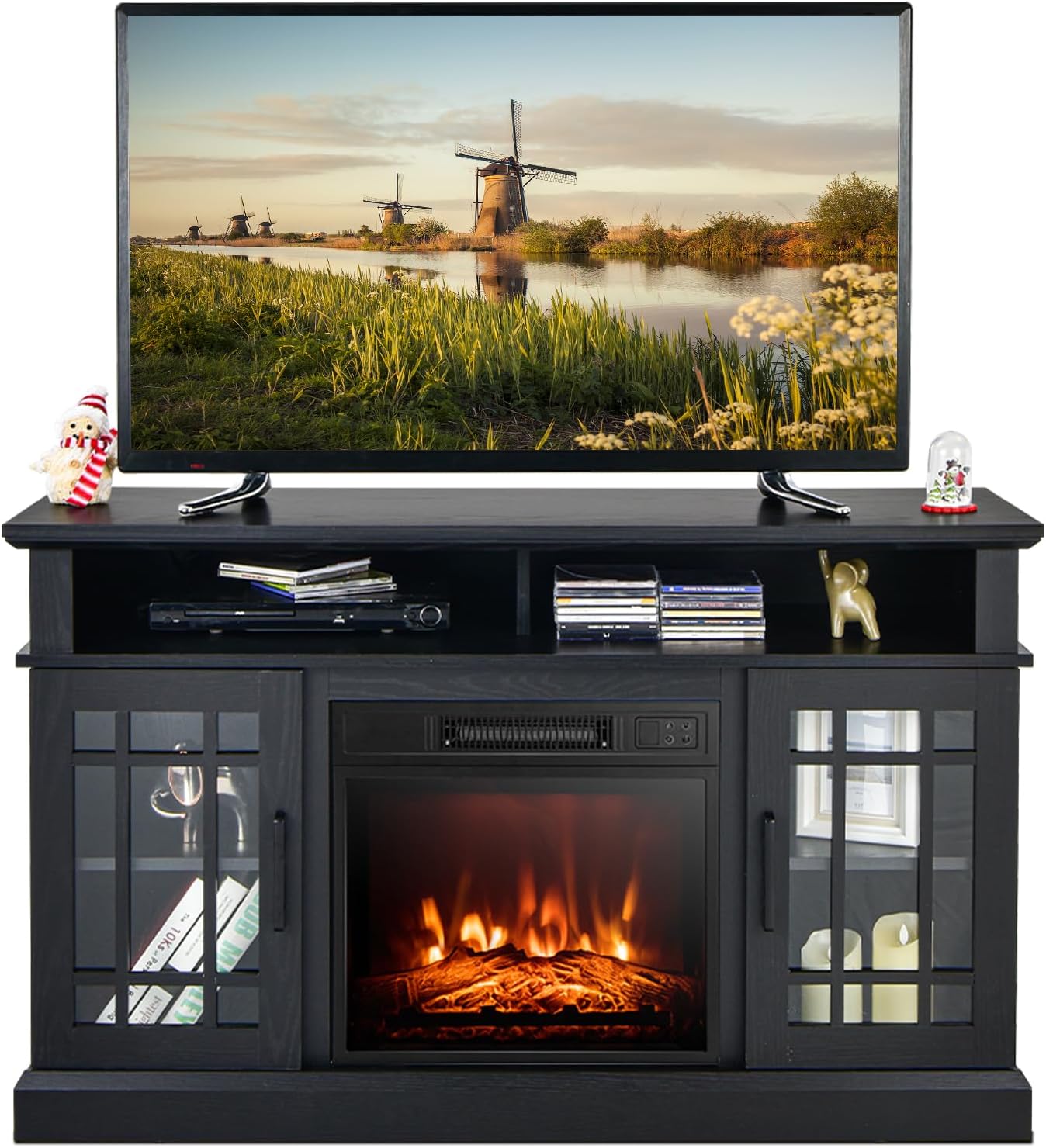 COSTWAY Electric Fireplace TV Stand - Remote Control & Overheat Protection