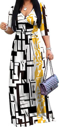 Stylish Women's Casual Sexy V Neck 3/4 Sleeves Maxi Dress