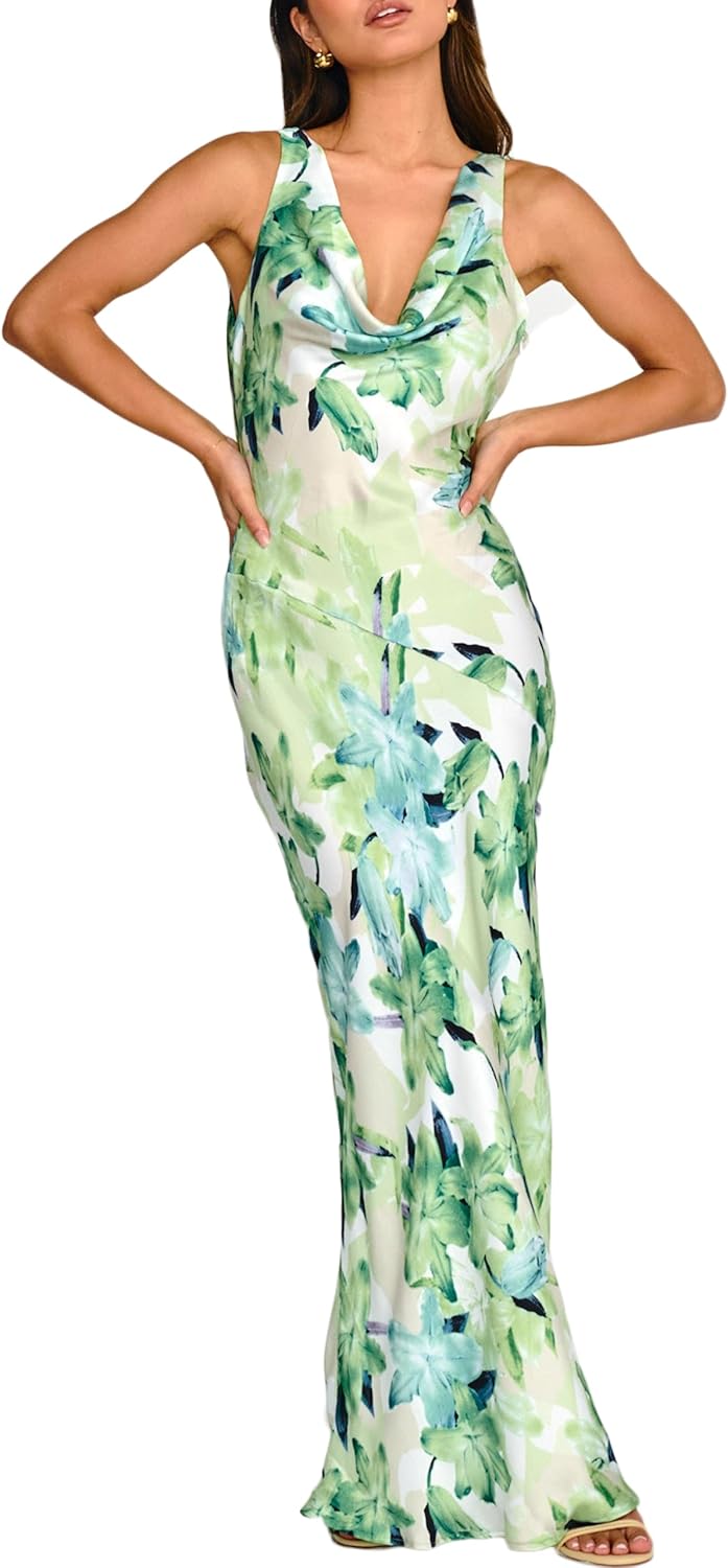 Elegant Backless Satin Maxi Dress for Wedding Guests and Parties