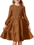 Arshiner Girls Dress Fall Boho Long Sleeve Shirred Smocked Tiered is