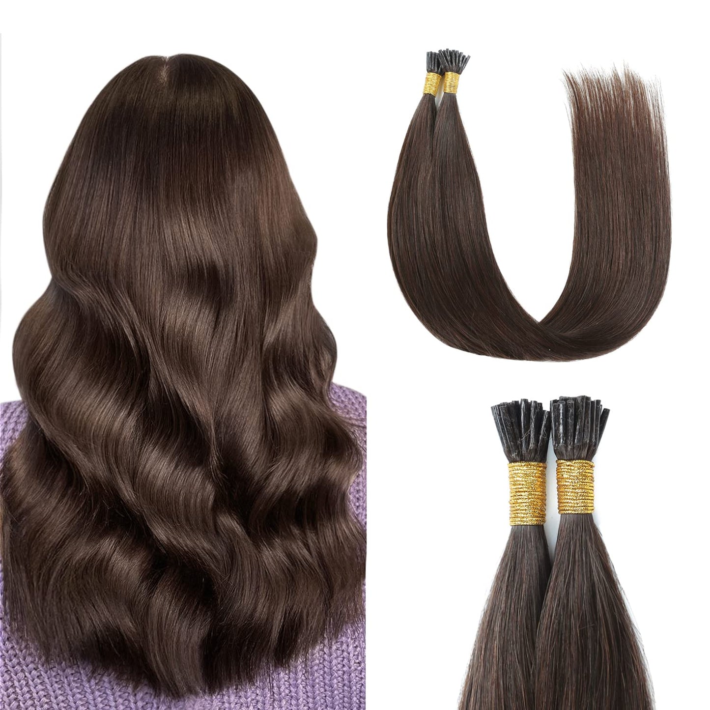 I Tip Hair Extensions Dark Brown 22 Inch Premium Quality