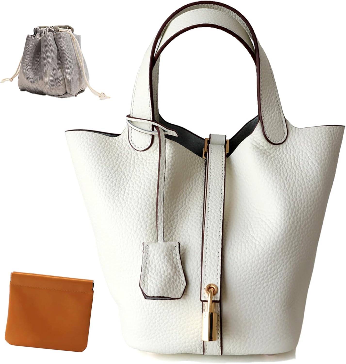 Genuine Leather Bucket Bag with Lock Design for Fashion Lovers