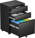 Bonusall Black Mobile File Cabinet with Lock and Wheels for Office