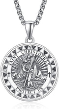 Sterling Silver St Christopher Medal Necklace for Men - 22in Rolo