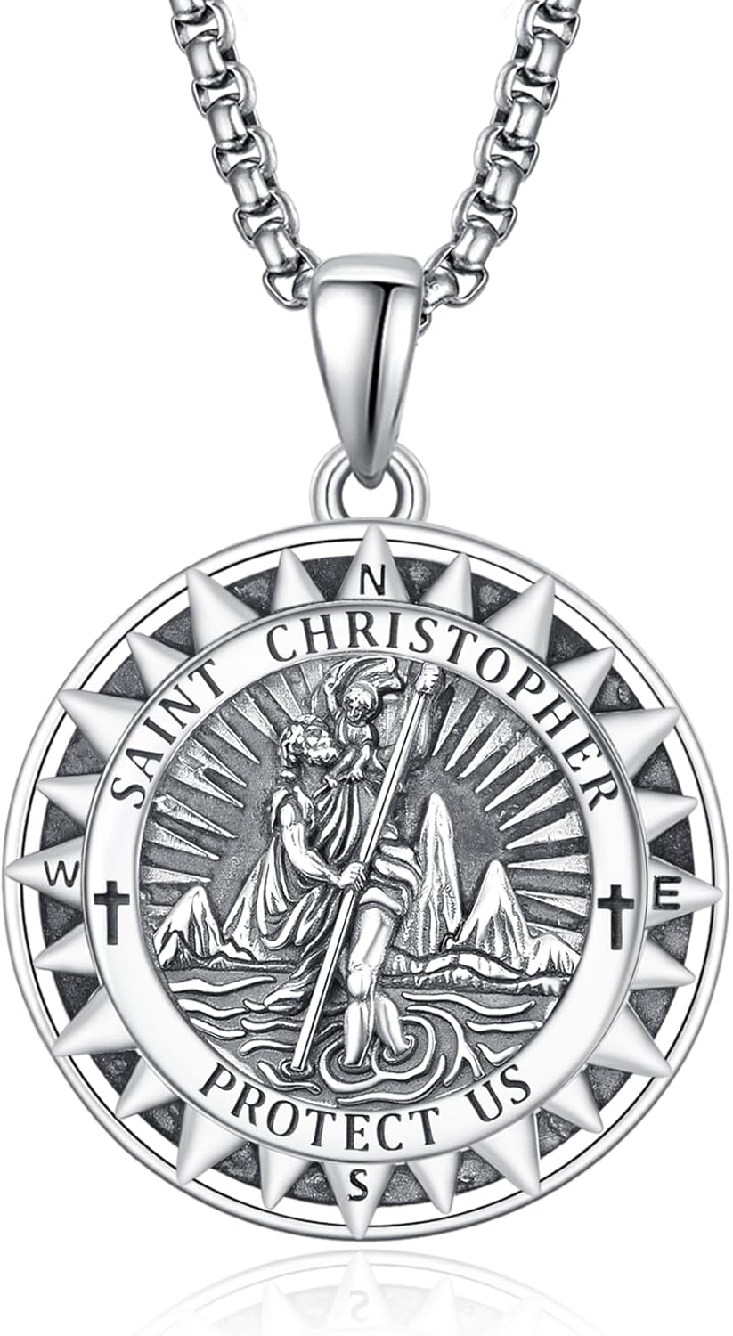 925 Sterling Silver Patron Saint Medals Amulet Necklace for Men