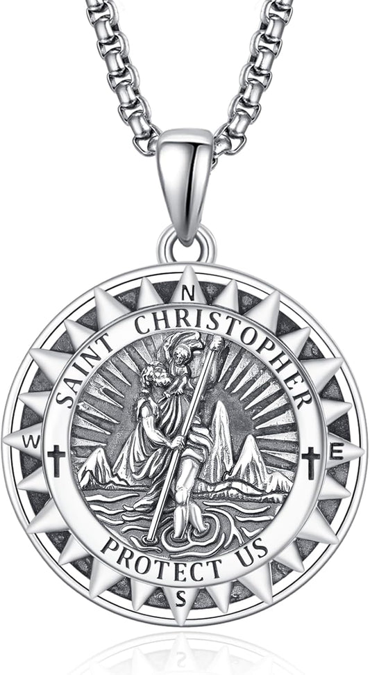 925 Sterling Silver Patron Saint Medals Amulet Necklace for Men