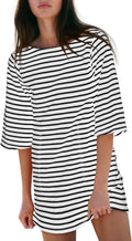 Yousify Womens T Shirt Dress Striped Cotton Mini - Casual Summer Fit