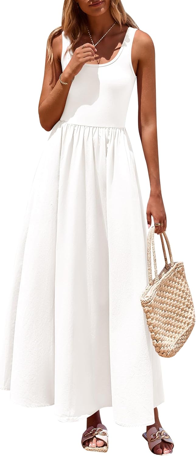 Womens Summer Casual Scoop Neck Sleeveless Long Dresses