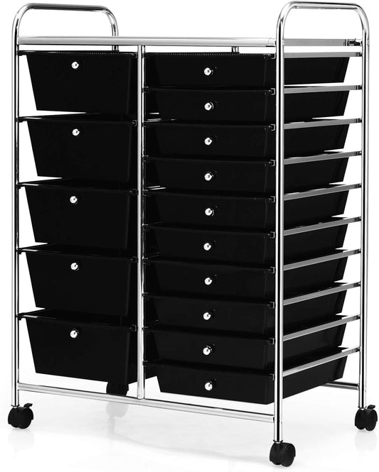 GOFLAME 15-Drawer Rolling Storage Cart for Home and Office Use