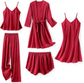 Luxurious Silk Pajamas for Women 5Pcs Sleepwear Set