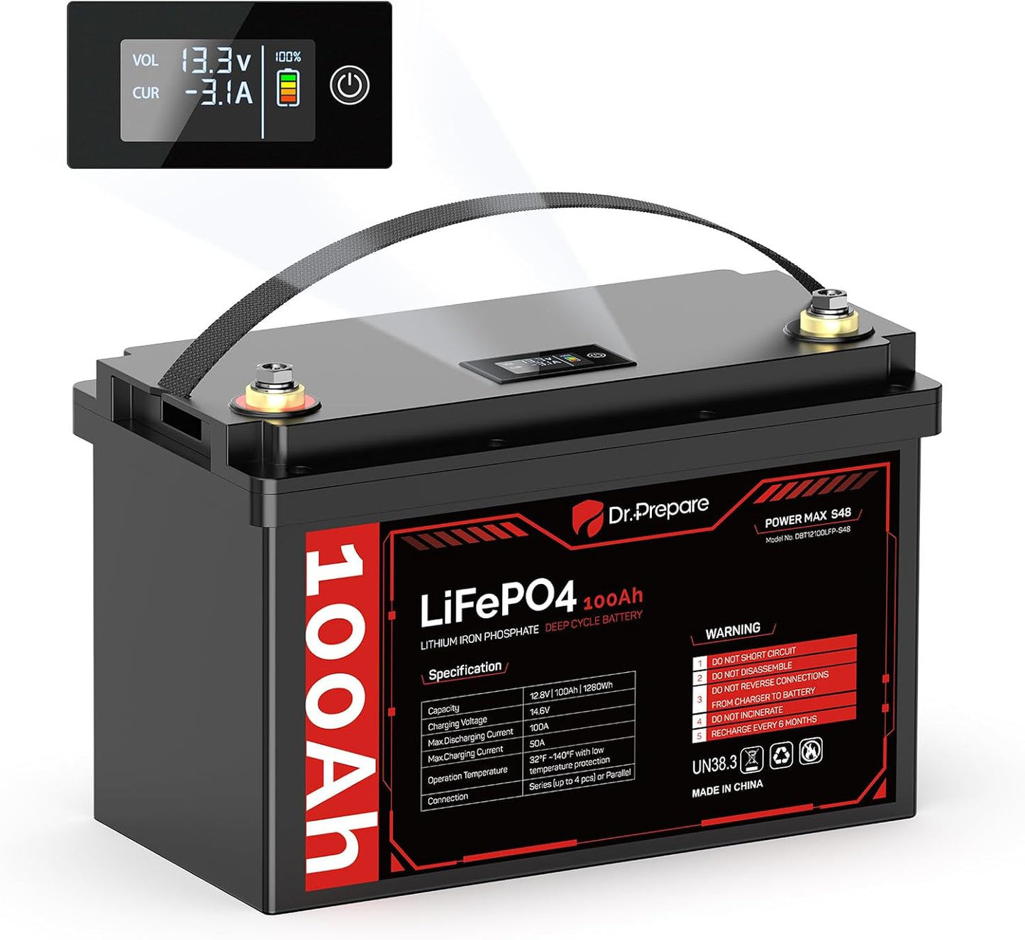 12V 100Ah LiFePO4 Battery with LED Meter for Off-Grid Power