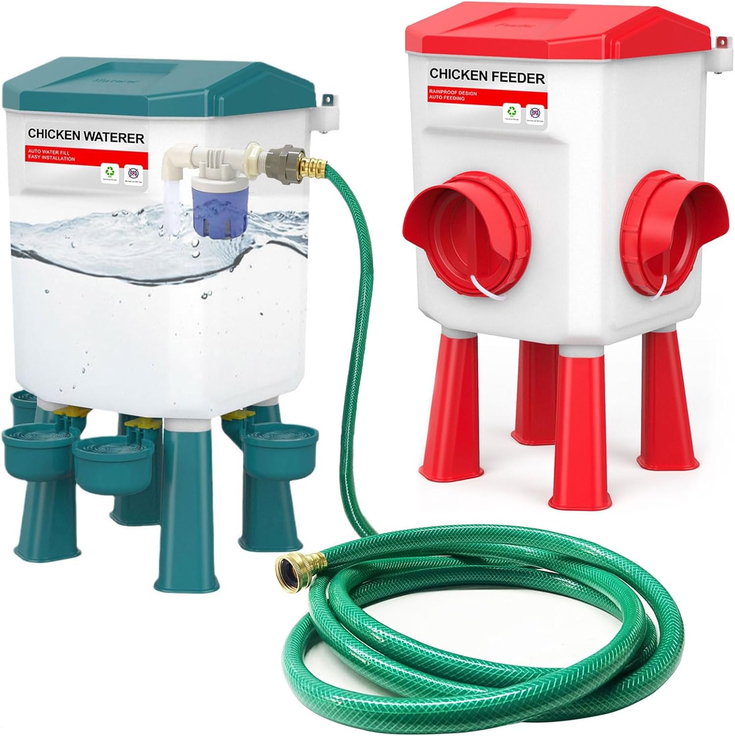 Automatic Chicken Waterer & Feeder Kit - No Waste, Easy Care