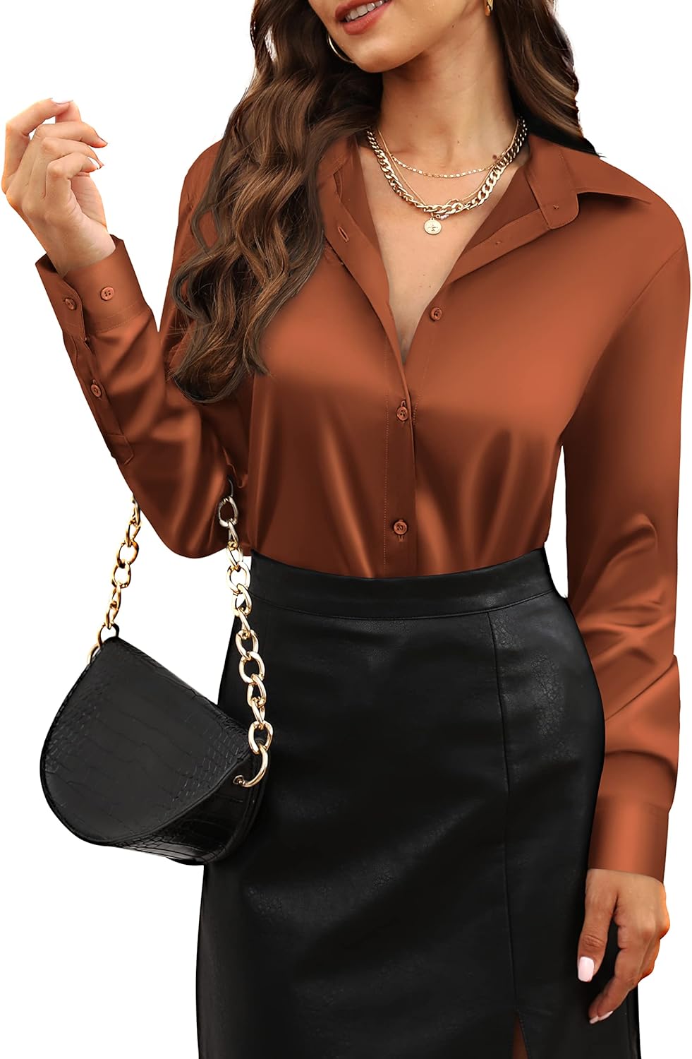 CUNLIN Womens Soft Satin Silk Leopard Button Down Shirts Review
