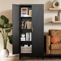 Black Farmhouse Storage Pantry Cabinet with Barn Doors - Versatile 61
