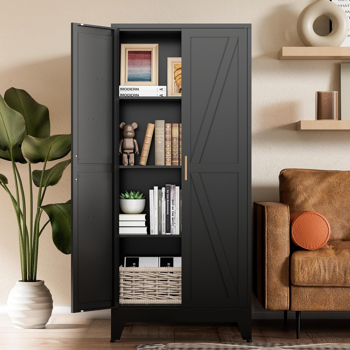 COFaR Black Farmhouse Storage Kitchen Pantry Cabinet for Home