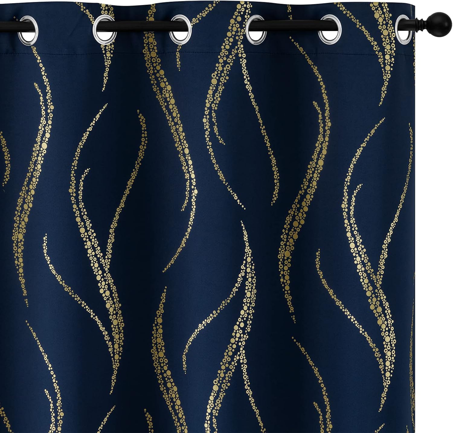 Yakamok Blackout Curtains for Livingroom - Navy Blue & Gold Design