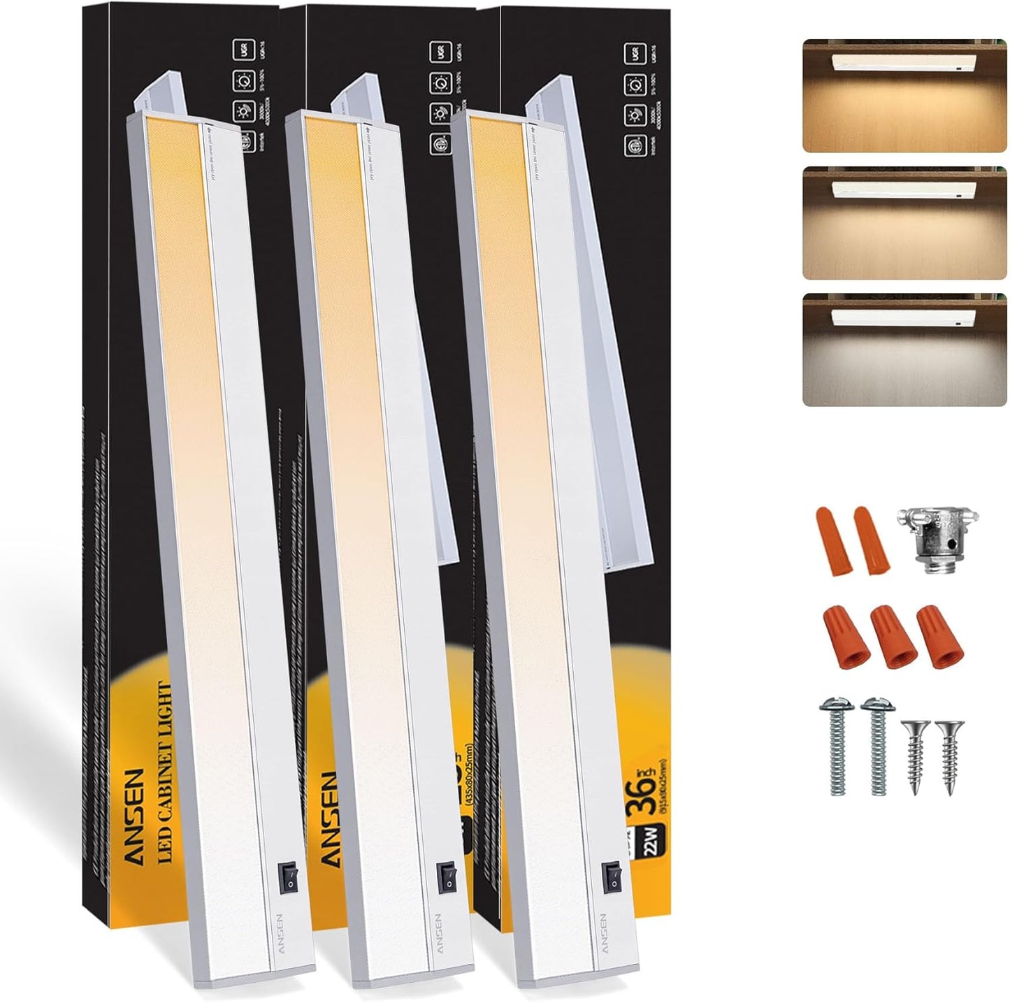 Under Cabinet Lights for Kitchen - 3 Packs of Dimmable 36in