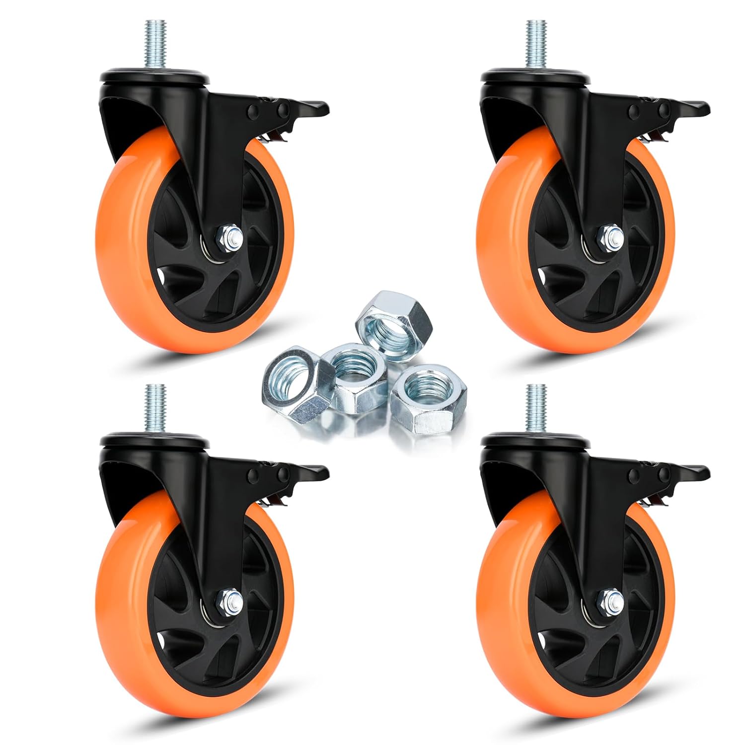 5 Stem Caster Wheels with Safety Dual Locking for Heavy Duty Use