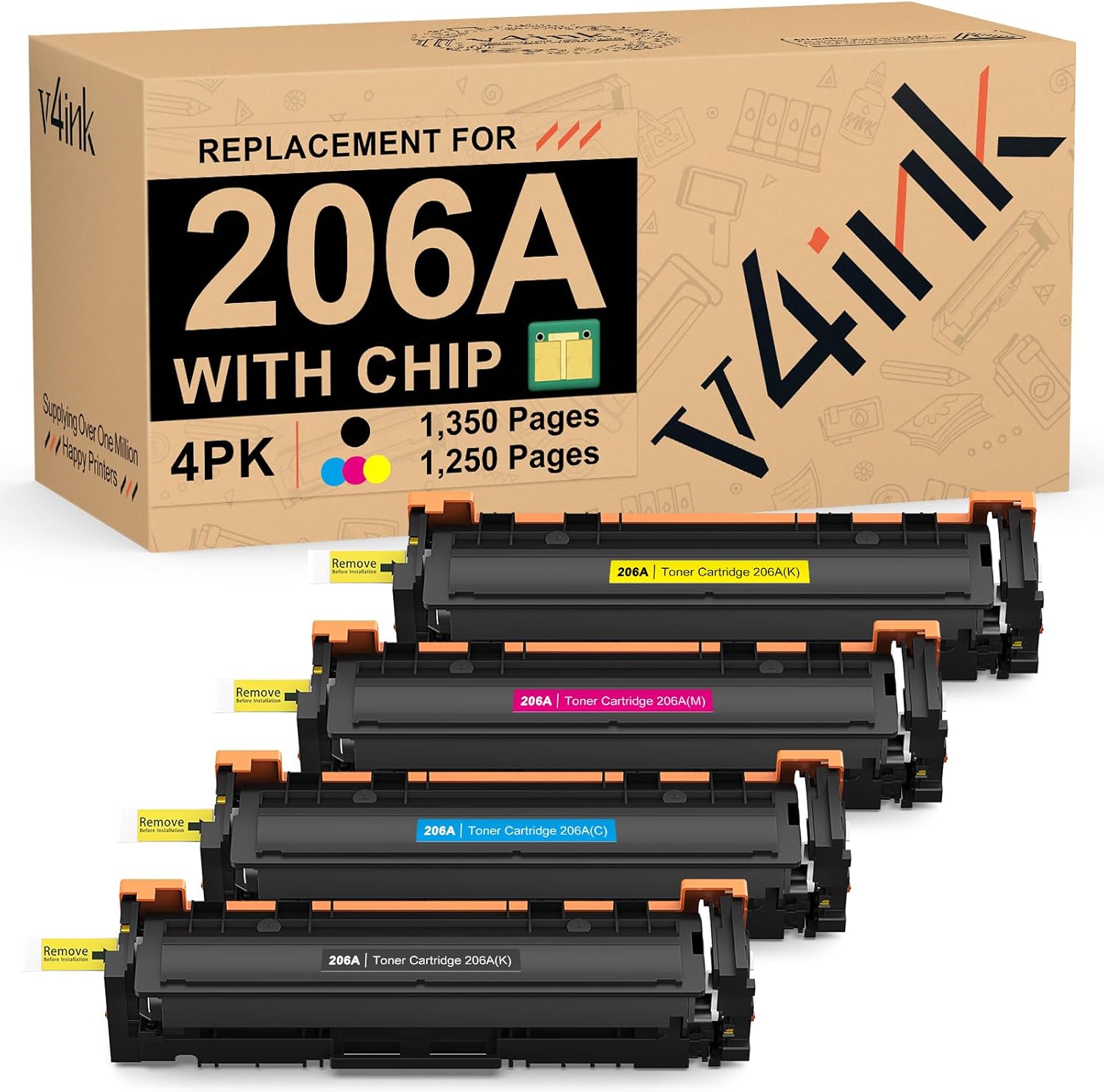 206A Toner Cartridge 4 Pack with Upgraded Chip for HP Printers