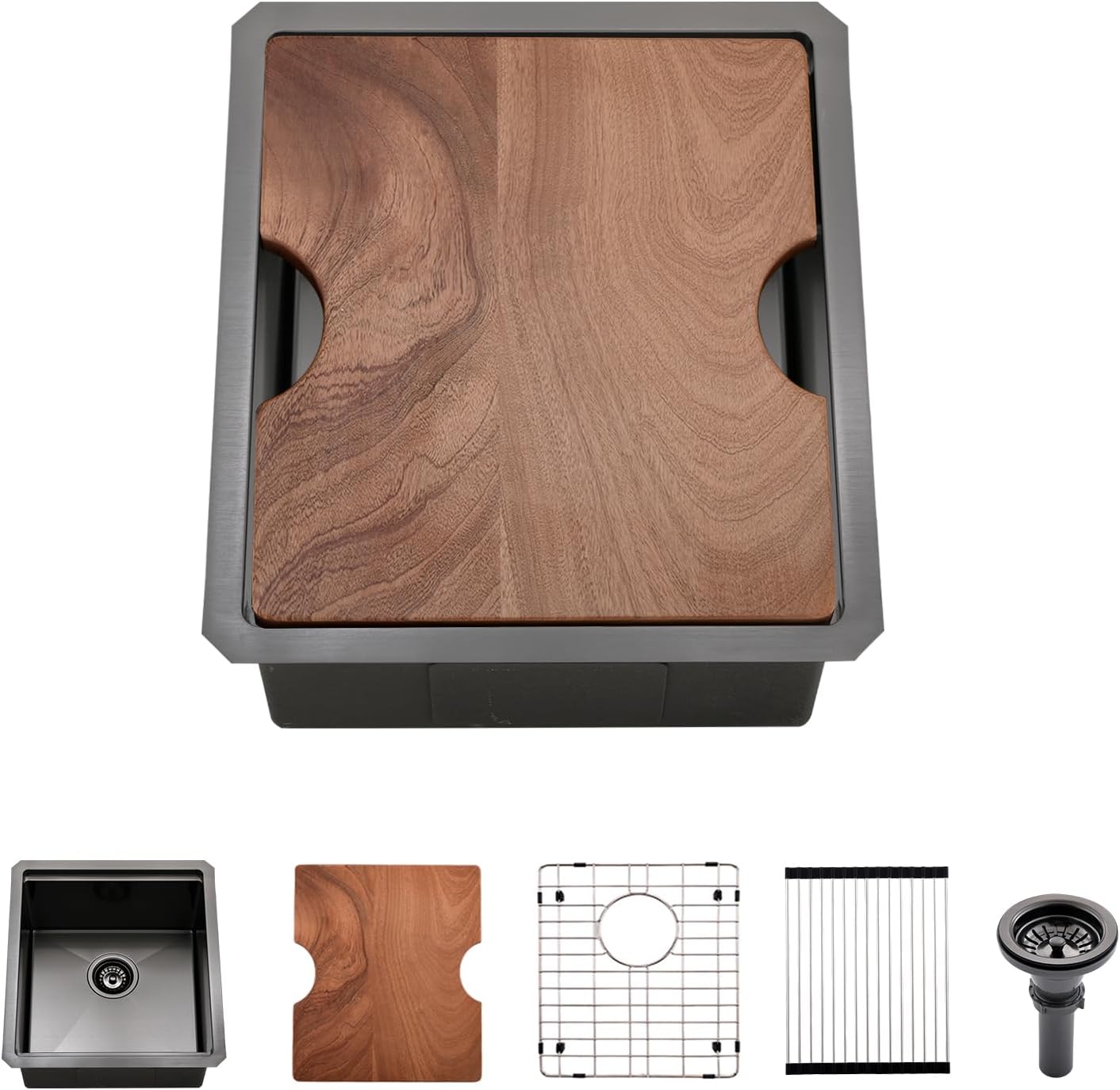 Black Undermount Bar Sink with Cutting Board for RV Kitchen